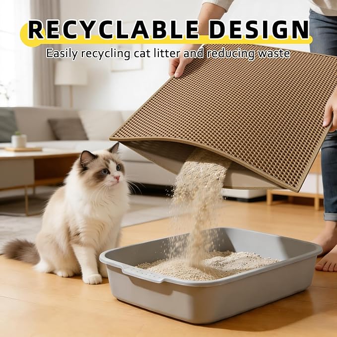 Cat Litter Mat, 30"X24" Large Double Layer Litter Trapping Mat, Waterproof/Urineproof, Easy to Clean Kitty Litter Mats for Floor, Scatter Control (Brown-1Pack)