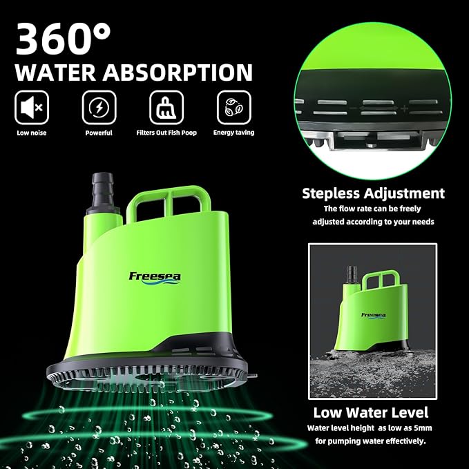 FREESEA Submersible Water Pump For Fountain: 700 GPH 40W Adjustable Small Sump Pump For Aquarium Pond Hydroponic