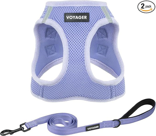 Best Pet Supplies Voyager Step-in Air All Weather Mesh Harness and Reflective Dog 5ft Leash Combo with Neoprene Handle, for Small, Medium and Large Breed Puppies - Lavender, XL