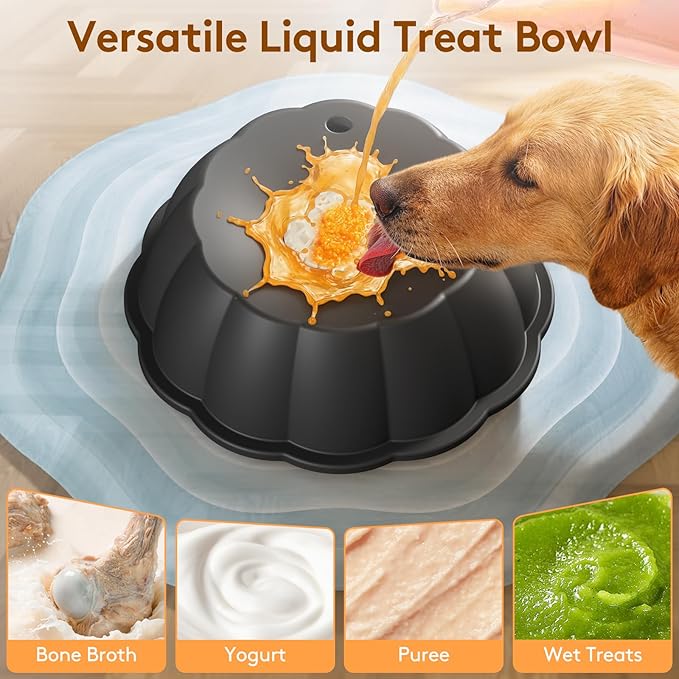 Slow Feeder Dog Bowls for Liquid Treat, Entertained Ball Dog Lick Bowl, Non-Slip Bone Broth Dog Licking Toys, 4/5 Cup Yogurt Dog Slow Feeder Bowl for Dietary Supplement/Post-op Nutrition (Black)