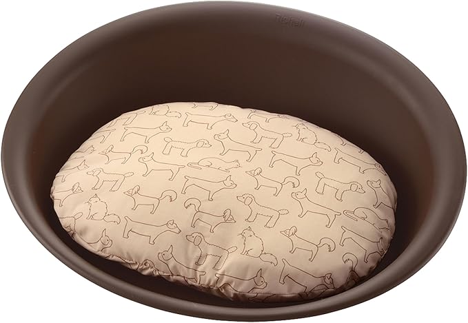 Richell: Oval Pet Bed - Medium Brown - Dogs & Cats, Flexible Waterproof Plastic Frame, Washable Polyester Cushion Size 21.7x16.1x2.2