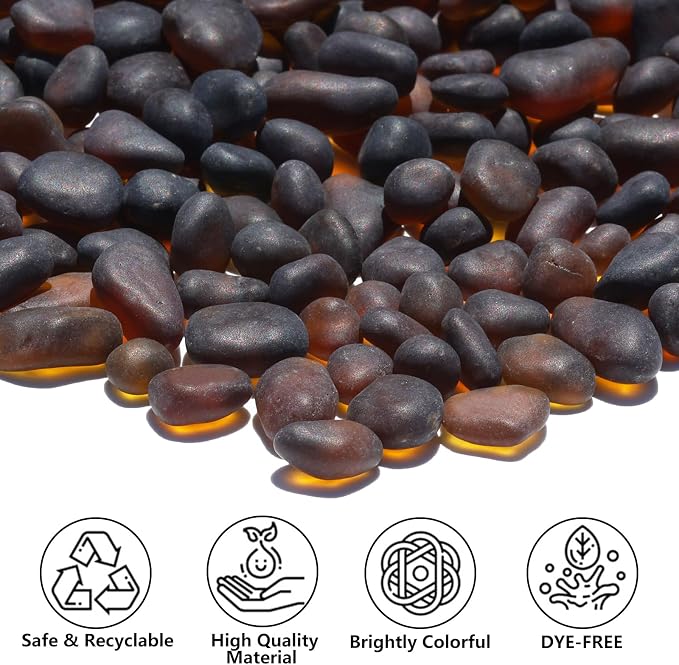 QYGL Sea Glass Stones - 0.9LB Brown Frosted Glass Pebbles Gemstones | Perfect for Aquarium Rocks, Fish Tank Gravel, Vase Fillers, DIY Crafts, and Home Decor
