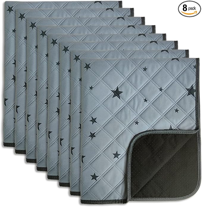 RIOUSSI Washable Pee Pads for Dogs, Reusable, Absorbent, Leakproof, Non Slip Pet Puppy Pads for Potty Training. Gray Stars, 18x24 Inch(8pack)
