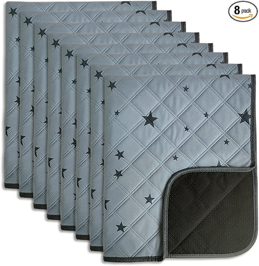 RIOUSSI Washable Pee Pads for Dogs, Reusable, Absorbent, Leakproof, Non Slip Pet Puppy Pads for Potty Training. Gray Stars, 18x24 Inch(8pack)