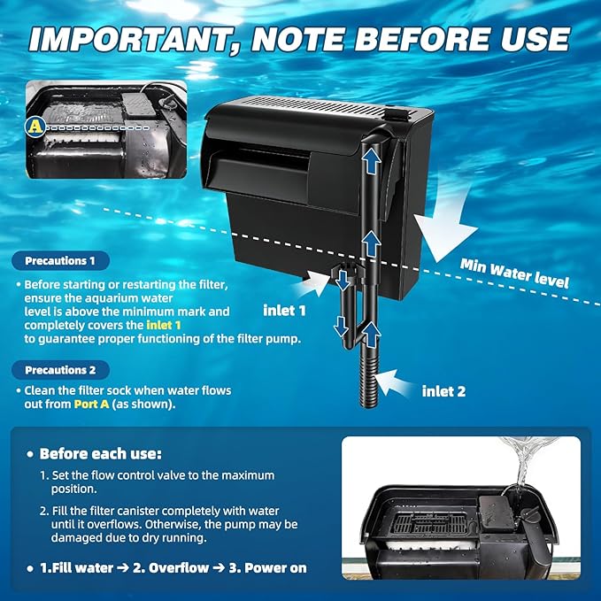 Large Hang on Back Aquarium Filter 344GPH for 40-150 Gallon Fish Tank, U-V Light Big Canister w/ Filters High Flow 5-Stage Green Killing Deodorization Machine Keep Fresh& Saltwater Water Crystal Clear