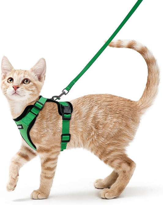rabbitgoo Cat Harness and Leash for Walking, Escape Proof Soft Adjustable Vest Harnesses for Cats, Easy Control Breathable Reflective Strips Jacket, Grass Green,S