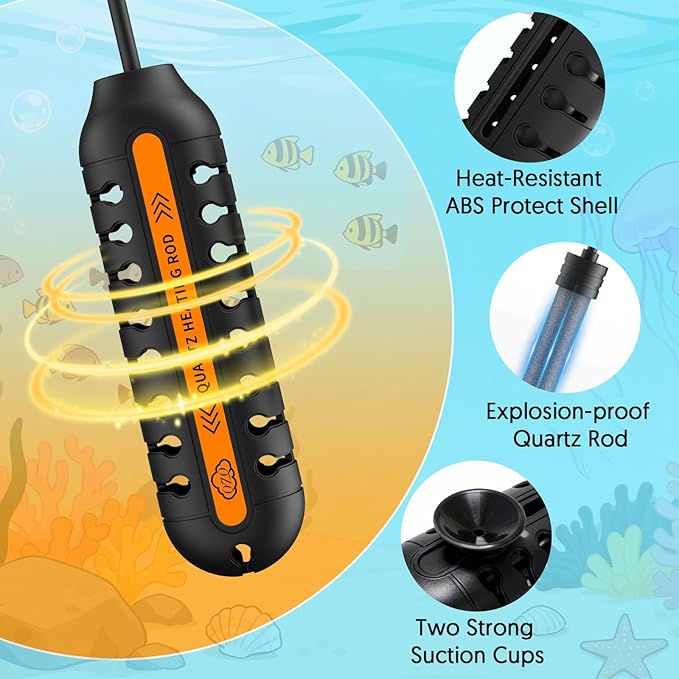 QZQ Aquarium Heater, 25W Adjustable Fish Tank Heater with Digital Display, External Temperature Controller, Submersible Turtle Tank Heater for 3-5 Gallon Tanks