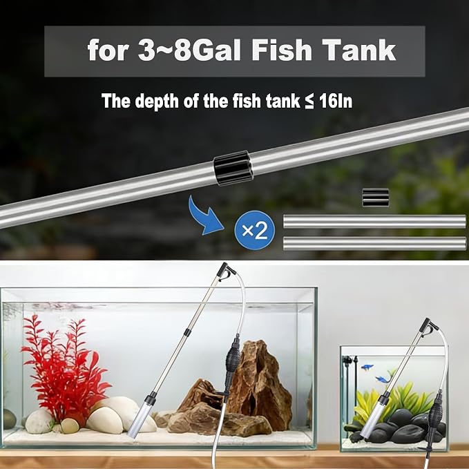Carefree Fish Aquarium Gravel Vacuum Sand Cleaner with 6Ft Pipe Fish Tank Water Changer Adjustable Length ABS(for 3~8Gal Tank)