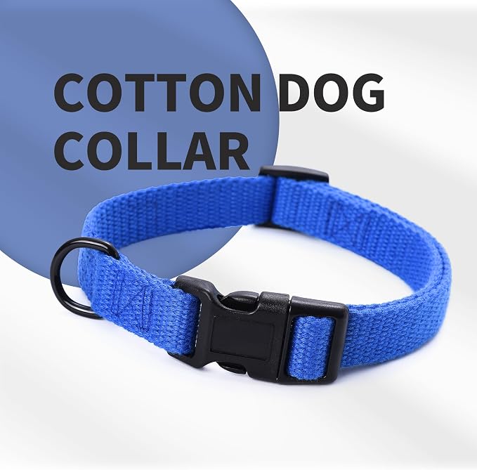 Mile High Life Soft & Strong Poly Cotton Adjustable Dog Collar with Quick Release Buckle for Small to Large Dogs(Blue, X-Small Neck 9"-13")