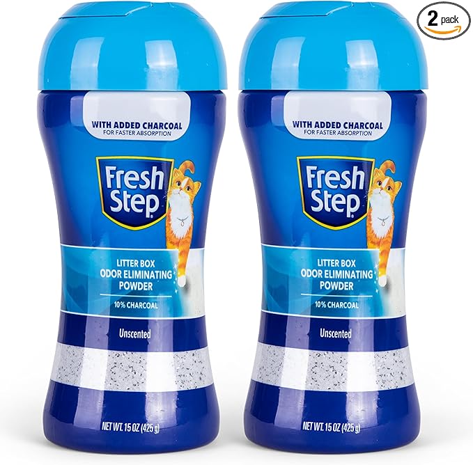 Fresh Step Litter Box Charcoal Odor Eliminator Powder, Cat Litter Deodorizer Additive to Help Absorb and Control Strong Litter Box Odors for Cleaner Smelling Homes, 15 Oz - 2 Pack