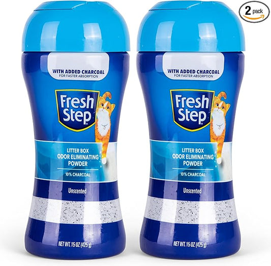 Fresh Step Litter Box Charcoal Odor Eliminator Powder, Cat Litter Deodorizer Additive to Help Absorb and Control Strong Litter Box Odors for Cleaner Smelling Homes, 15 Oz - 2 Pack