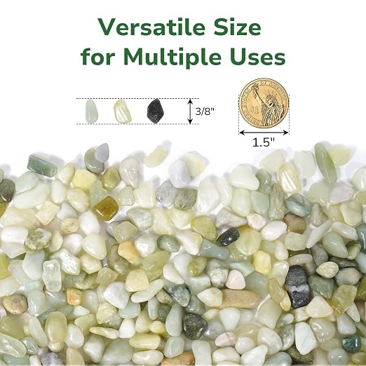GreatBuddy 2.5-lb Decorative Rocks for Indoor Plants, 3/8" Jade Pebbles for Planters, Gravel for Succulent, Vases, Bamboo, Garden Landscaping, Crafts, Aquariums, Natural Polished