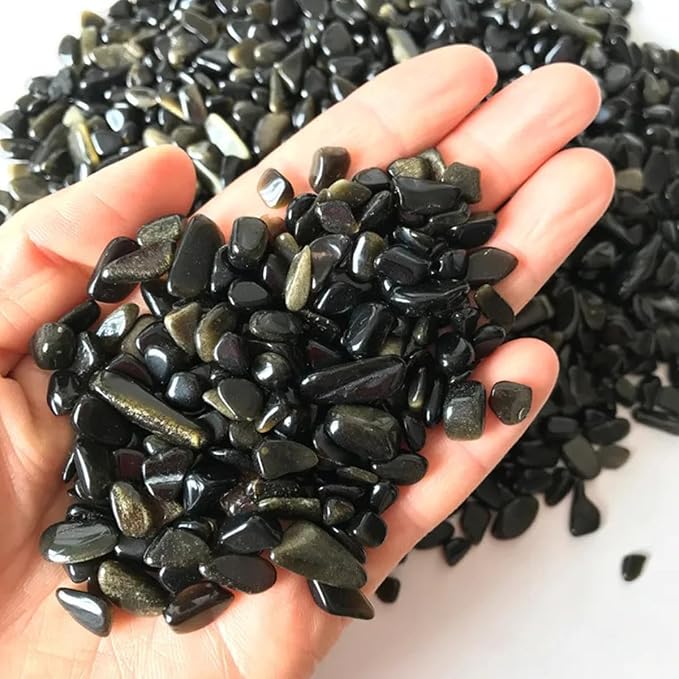 Erliway 100g Natural Gold Sheen Obsidian Crystal Chips 7-9mm Tumbled Stones | Small Crushed Crystal Stone, Polished Crystals Chips for Fish Tank, Healing Tumbled Rocks for Reiki Jewelry Making Home Décor