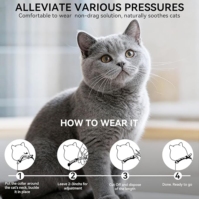 Cat Calming Collar for Anxious Cats | Pheromone Collar with Lavender & Chamomile|Works in 1 Hour|Waterproof Adjustable|Reduces Scratching, Hiding & Marking|30-Day Relief for Kittens & Adult Cats