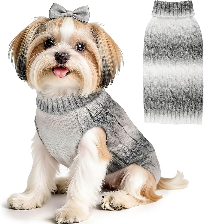 Dog Sweaters For Small Dogs Cute Gray Gradient Puppy Cat Sweaters Soft Warm Knitwear Turtleneck Pullover Small Dog Sweater Clothes Chihuahua Yorkie Maltese Dachshund Outfits Sphynx Cat Clothes