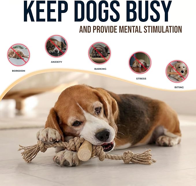 Coffee Wood Dog Chew Large Made of Real Coffee Woods and Hemp Rope - 100% Natural - Natural Dog Chew Toys