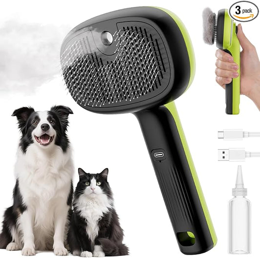 Pecute Cat Steam Brush, Self-Cleaning Steam Cat Brush with 2 Water Spray Modes, Large Capacity Tank, Steaming Renu Dog Brush for Shedding Massaging Grooming, Cool Mist Only