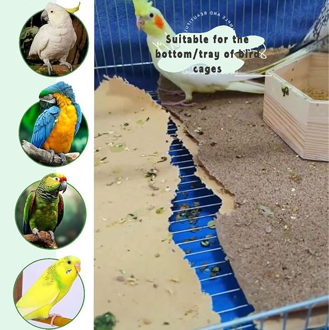 40 Pieces Bird Gravel Liner Paper for Bird Cage 17” x 11” Bird Gravel Paper Bird Sandpaper, Easy Clean Pet Sandpaper, Calcium Paper with Sea Sand for Birds Cockatiels Parrots