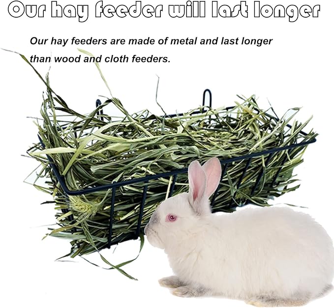 Rabbit Hay Feeder Rack Guinea Pig Hay Dispenser for Cage Hanging Metal Feeder Small Animals Hay Holder Manger for Rabbits Guinea Pigs Chinchillas Ferrets (Black - 2 in a Group)