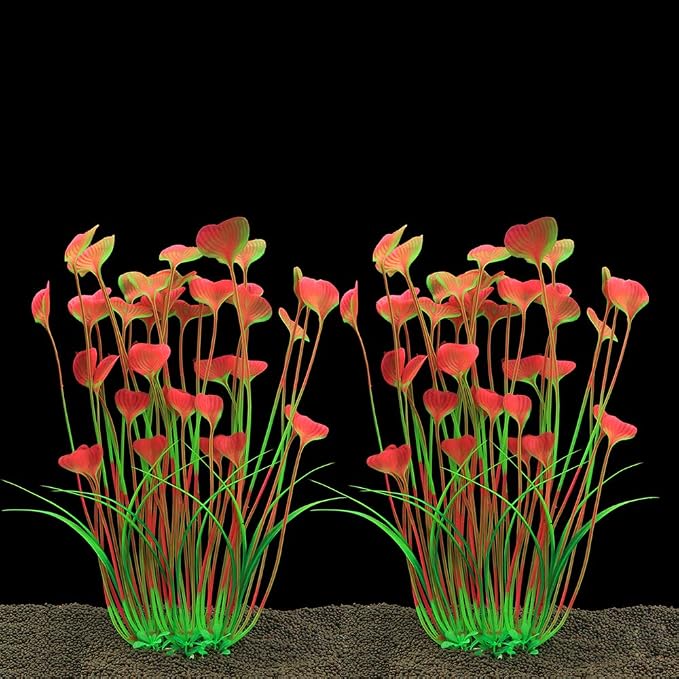 Fish Tank Decorations Plastic Plants Large, Pink, 2 Pcs