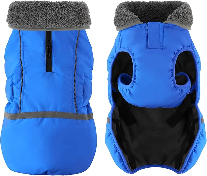 Dogcheer Warm Dog Coat, Waterproof Dog Jacket Christmas Puppy Winter Coat with Buckle, Reflective Adjustable Pet Snow Jacket Turtleneck Fleece Sweater for Small Medium Large Dogs - Blue, 3XL
