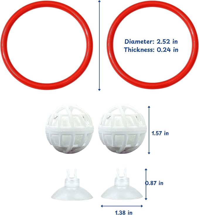 Betta Fish Exercise Ring and Filter Balls Set, Betta Ring and Turtle Water Cleaner Ball, Fish Feeder Rings with Nitrifying Balls, Betta Fishes Tank Toys, Aquatic Turtle Enrichment Toys (Red, M-70mm)