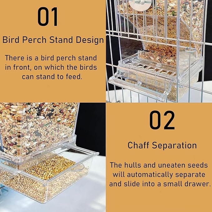 Parrot Automatic Feeder Bird Water Dispenser for Cage No Mess Bird Feeder Food Container Feeding Station Foraging with 3 Beak Grinding Stone for Cockatiel Cockatoo Canary Lovebirds