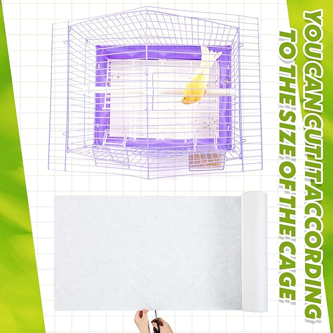 Drydiet 100 ft x 18 Inch Bird Cage Liner Disposable Parakeet Cage Liners Precut Absorbent Bird Paper Accessories for Pet Animal Parrot (White)