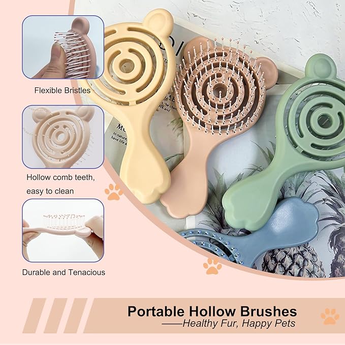 Cat-Ear Design Puppy Brush, Gentle Soft-Bristle Small Dogs Plastic Detangling Grooming Tool, Fit for Yorkie Shih Tzu Maltese Maltipoo (Blue)