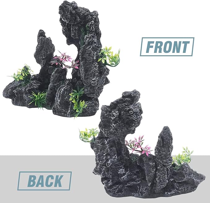 Aquarium Resin Castle Decor, Large Ancient Stone Castle Fish Tank Ornament with Caves & Tunnels, Realistic Hideout for Betta Fish, Guppies, Shrimp, Turtles (Freshwater & Saltwater Safe) (Rockery)