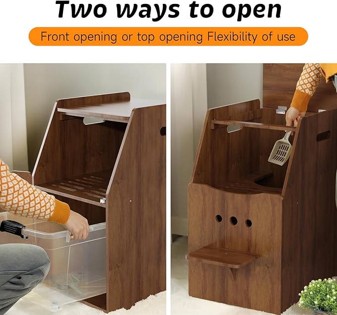 Cat Litter Box Enclosure,Enclosed Litter Boxes Cabinet,Top Entry Litter Box Enclosure,Tall Hiden Litter Furniture,Wood Cat Toilet with Filter and Stairs for Indoor Cats,Dog Proof (Brown)