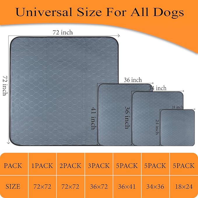 Bunlitent Washable Pee Pads 5 Pack, 24" x 36", Reusable Pee Pads for Dogs, Puppy Pads Washable with Quick Dry, Anti-Slip Dog Pee Pads, Whelping Pads, Dog Carpet