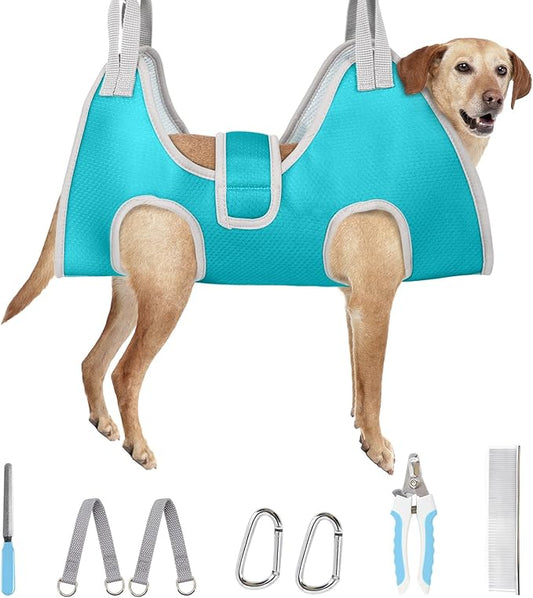 Supet Dog Grooming Hammock for Large Dogs, Dog Hanging Harness for Nail Trimming Doorframe, Pet Holder Restraint for Clipping Nails, Pet Hoist Sling for Cutting Nails at Home (Blue XL)