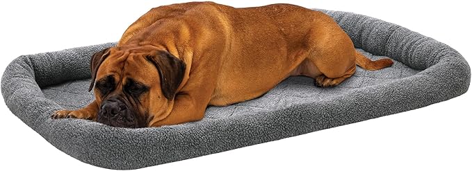Furhaven Dog Bed for Large Dogs, 100% Washable, Sized to Fit Crates - Sherpa Fleece Bolster Crate Pad - Gray, Jumbo/XXL