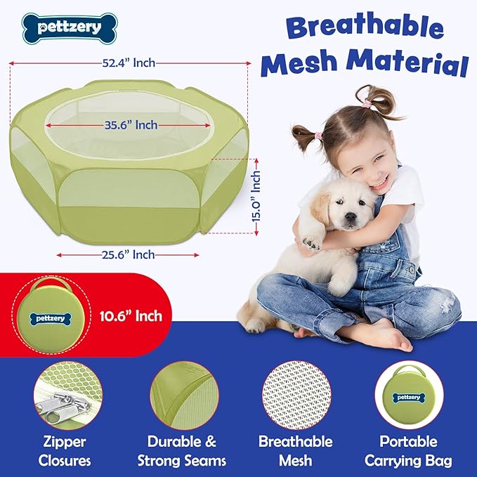 Small Animal Playpen with Zippered Top, Portable Waterproof Pet Cage (47"x23") for Kitten, Bunny, Guinea Pig, Hamster, Chicken Brooder, Indoor & Outdoor Exercise Pen, Foldable Design