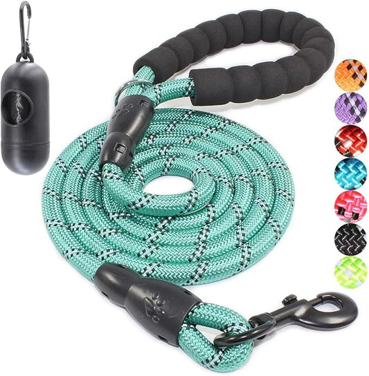 BAAPET 2/4/5/6 FT Dog Leash with Comfortable Padded Handle and Highly Reflective Threads for Small Medium and Large Dogs (6FT-1/2'', Turquoise)