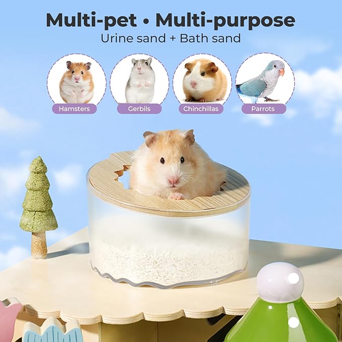mini&moe Hamster Sand Bath - Odor Control Bathing Sand Ultra Fine <3mm Particles Non-Stick Clumping, Fragrance Release, Dual-Use Bath & Litter for Small Pets, Parrots, Gerbils, Chinchillas