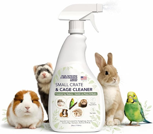 Atlantic Rush Small Animal Cage Cleaner Spray- 24oz Bottle Cage and Crate Cleaner for Guinea Pig, Hamster, Rabbit, Ferret, & Birds- Cage Cleaning Supplies Odor Eliminator