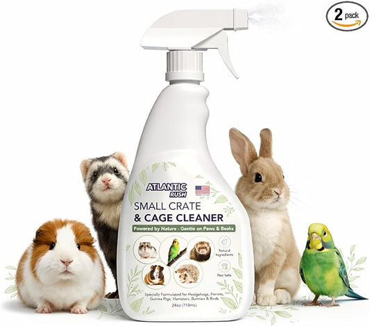 Atlantic Rush Small Animal Cage Cleaner Spray- 24oz Bottle Cage and Crate Cleaner for Guinea Pig, Hamster, Rabbit, Ferret, & Birds- Cage Cleaning Supplies Odor Eliminator (2)