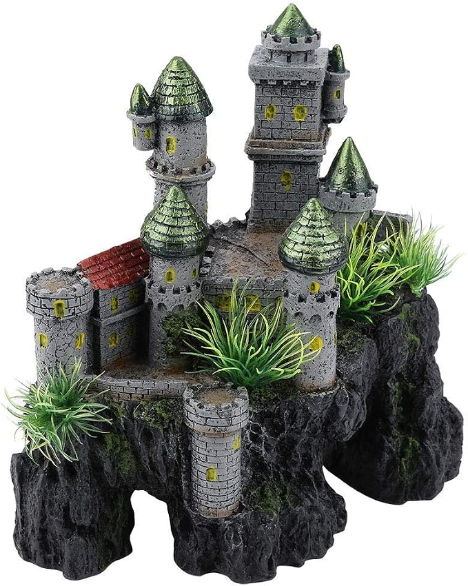 Aquarium Castle Decoration, Majestic Resin Fish Hideaway Ornament for Fish Tank Gray Large 7.09 x 3.94 x 7.48 in 1 Piece
