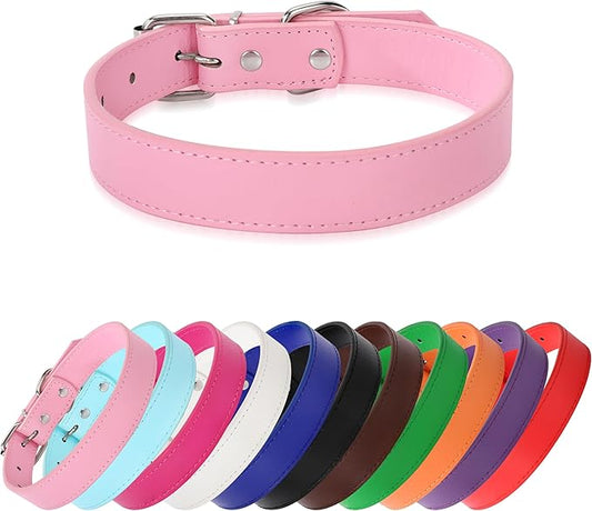 Pink Soft Leather Dog Collar for Small,Medium, Large Dog, Comfortable and Adjustable (Wide: 0.95'' for Dog's Neck: 13''~18'', Pink, L)