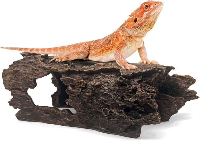 Tfwadmx Bearded Dragon Hide, 13.5" Large Reptile Hideout, Resin Simulated Hollow Log for Aquarium, Betta Fish Hideout, Reptile Tank Accessories for Corn Snakes, Young Ball Pythons, Geckos, Axolotls