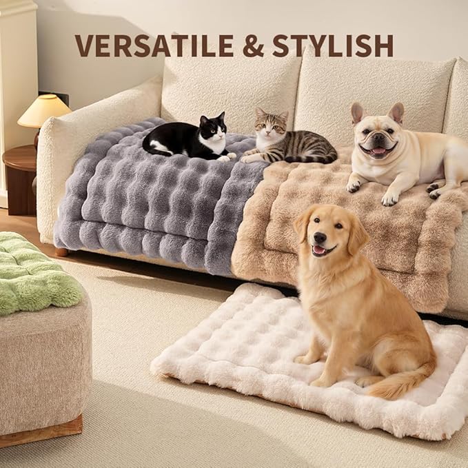 SOMAHE Cat Bed Mat, Soft Plush Faux Fur Kneading Pet Bed, Machine Washable Cat Sleeping Pad for Indoor Cats & Kittens, Non-Slip Fluffy Cat Rug for Couch Sofa Floor, 23x15 Inch Coffee