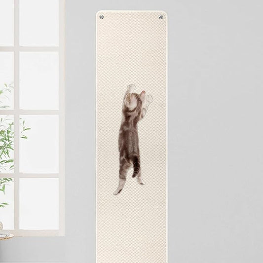 FHTONGE 71x15.8 Thickened Cat Wall Climbing Carpet with 16 Fixed Nails, Extra Large Tall Cat Scratch Pad for Wall, Wall Mounted Climbing Cat Scratcher for Furniture Couch Sofa Protector(MilkyWhite)