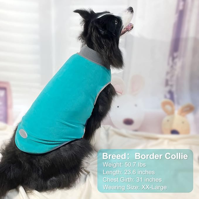 cyeollo 2 Pack Fleece Dog Sweater Vest Stretchy Dog Sweatshirt for Dogs with Reflective Stripe Pet Clothes for Medium Dogs Boy, Teal & Grey XXL