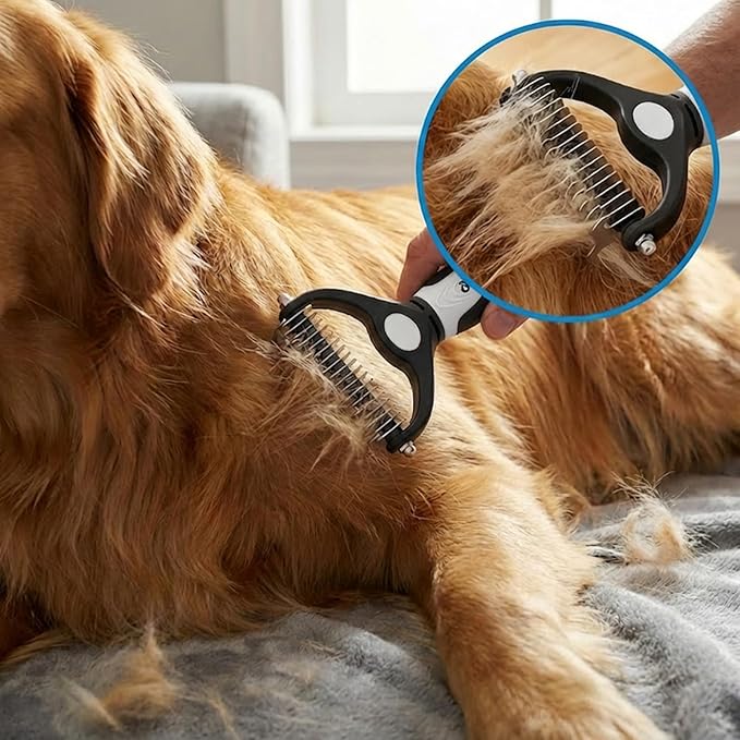 PETIMP STORE 4PCS Self Cleaning Slicker Brush, Pet Grooming Rake, Bath Brush & Massage Brush for Short/Long Haired Dogs, Cats & Horses, Pet Grooming Deshedding Tools - Pet Supplies (White Black)