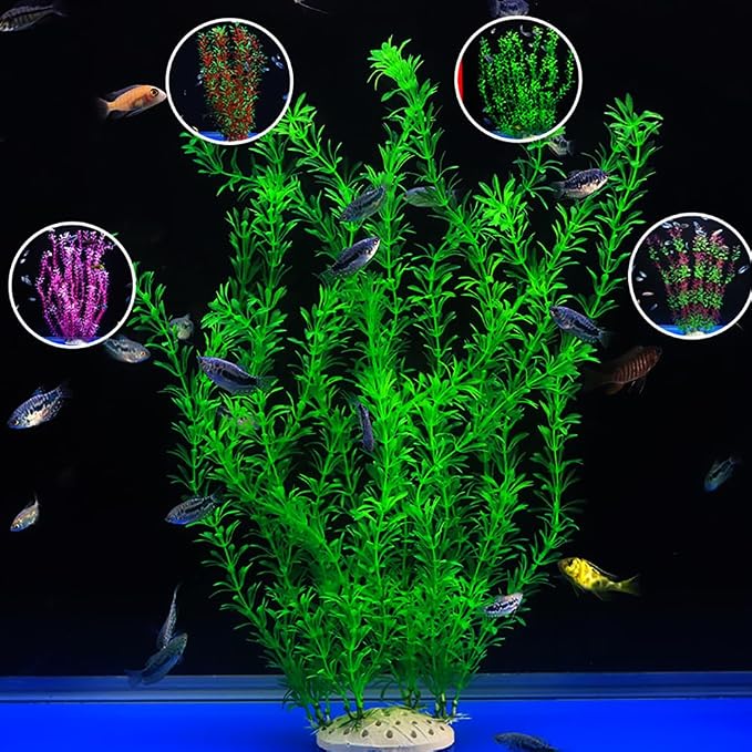 DSkoiph 2 pcs Aquarium Decor Plastic Plants Extra Large 21 Inches Artificial Fish Tank Plants Tall Fish Tank Decorations Artificial Green Water Plants (Green)