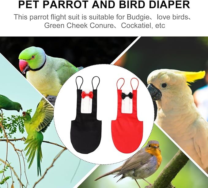 Alasum Reusable Bird Flight Suit Diaper for Parrots – Breathable Cotton Bowknot Design Prevents Messes During Travel – for Budgie, Cockatiel, Conure, Lovebird