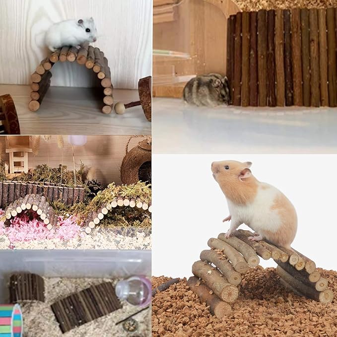 Hamiledyi Hamster Bridge Rat Ladder Wooden Bridge Toy for Small Animals Cage Wood Ladder Natural Hideout for Guinea Pig Chinchilla Ferret Reptile (Pack of 2) (2 Ladder)