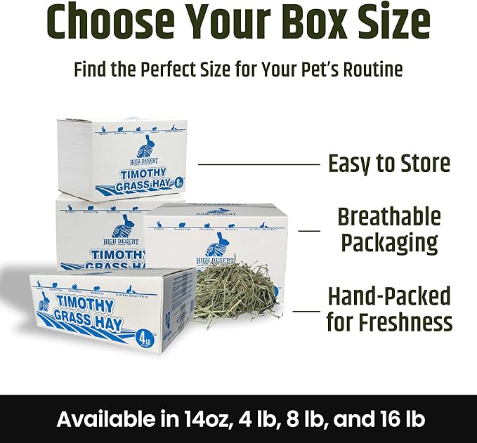 High Desert 2nd Cutting Timothy Hay for Rabbits, Guinea Pigs, Chinchillas and Small Pets, Soft Leafy for Daily Feeding and Digestive Health, Natural Rabbit Food and Guinea Pig Hay for Hay, 4 Lb Box